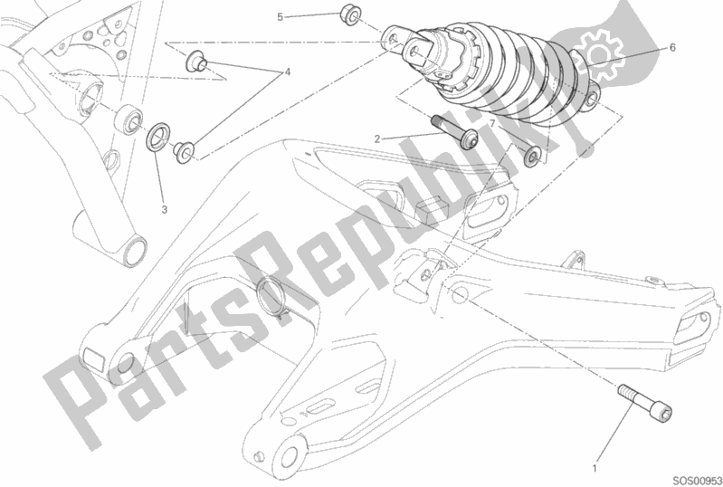 All parts for the Rear Shock Absorber of the Ducati Scrambler Cafe Racer Thailand 803 2019